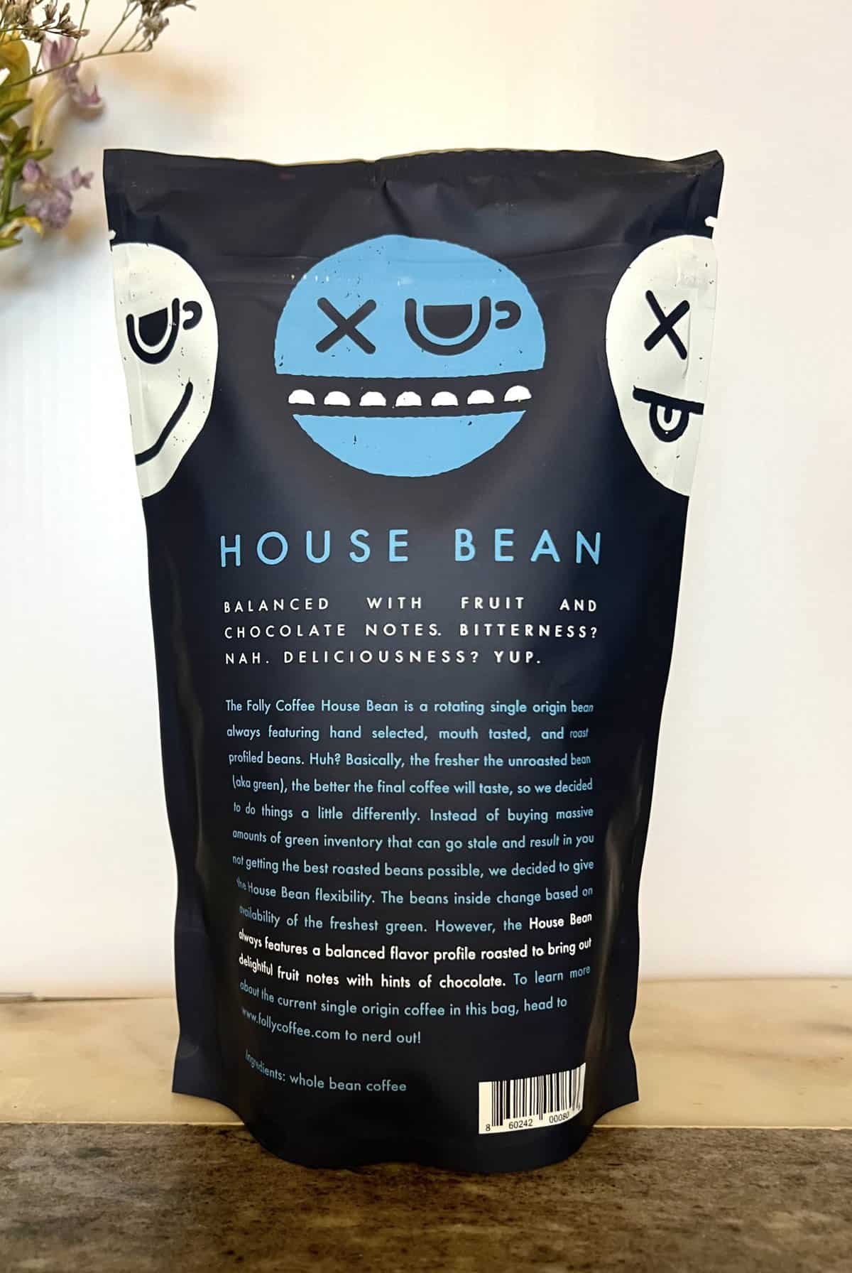 Folly Coffee Subscription Review: Quality Roasted Coffee 8 back of House Bean Folly Coffee packaging