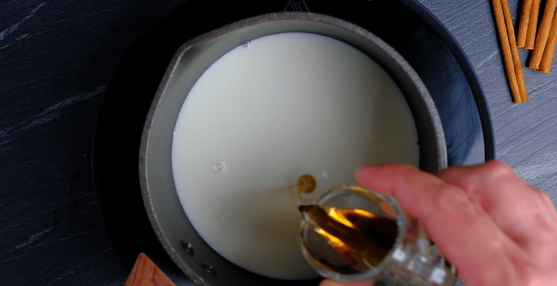 Milk and syrup in pan