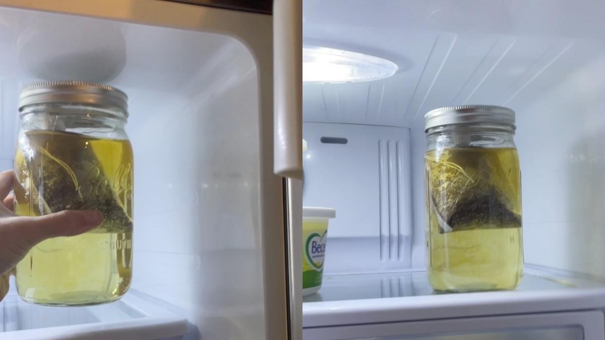 Placing the mason jar in the refrigerator