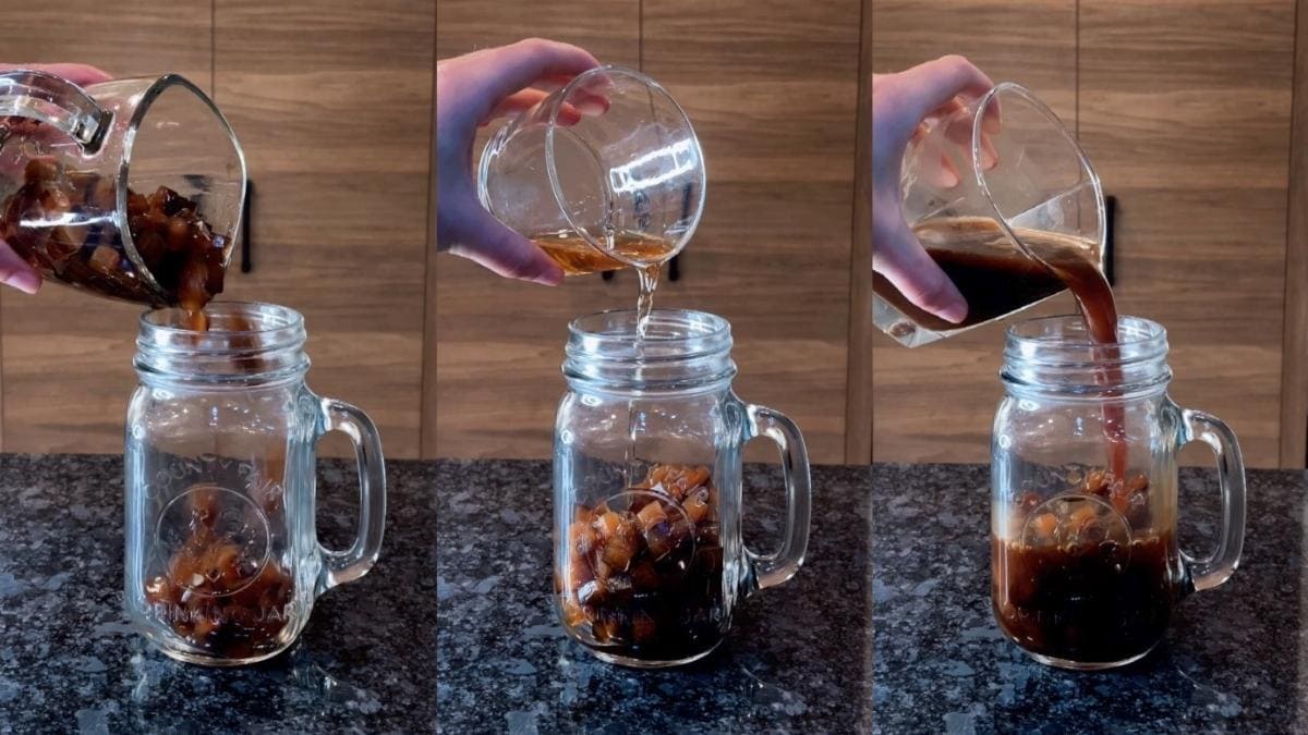 Pouring toasted coconut syrup and cold brew