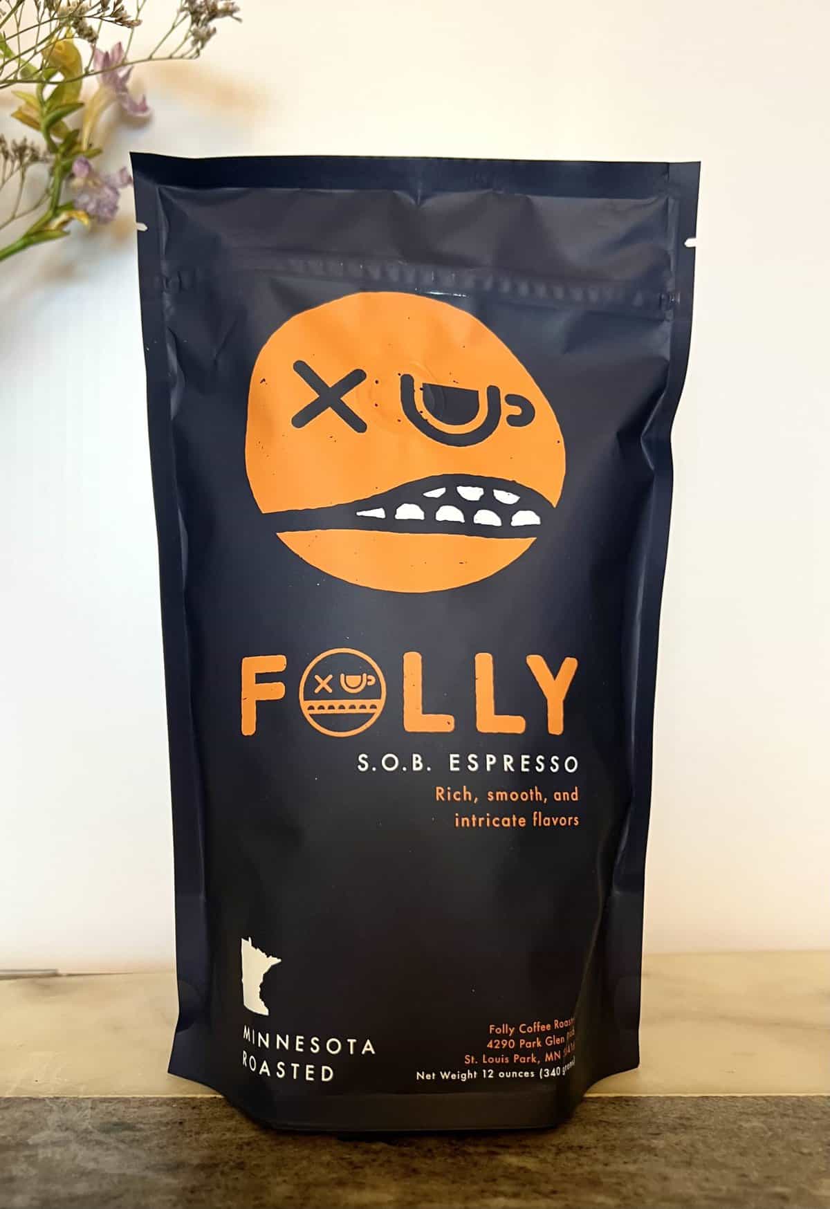 Folly Coffee Subscription Review: Quality Roasted Coffee 12 S.O.B. Espresso Folly coffee pack