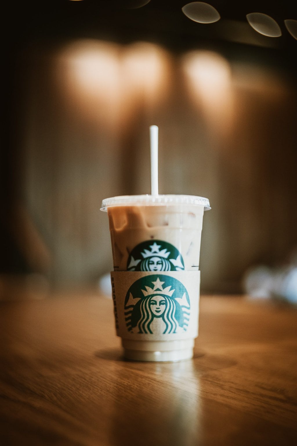 Starbucks in plastic cup with straw 