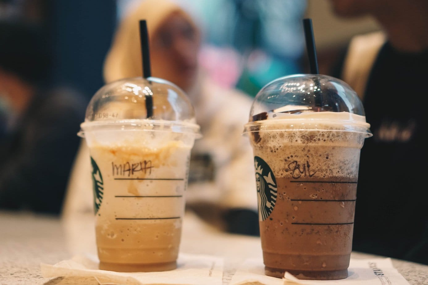 Starbucks Frappuccino drinks on the table 