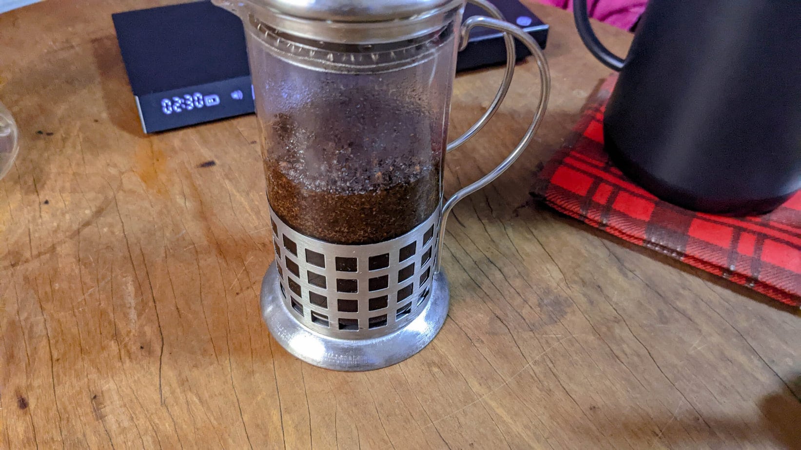 brewing coffee in a french press