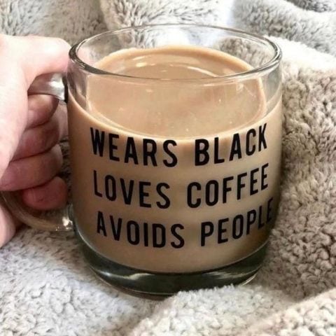 Wears Black, Loves Coffee, Avoids People Mug