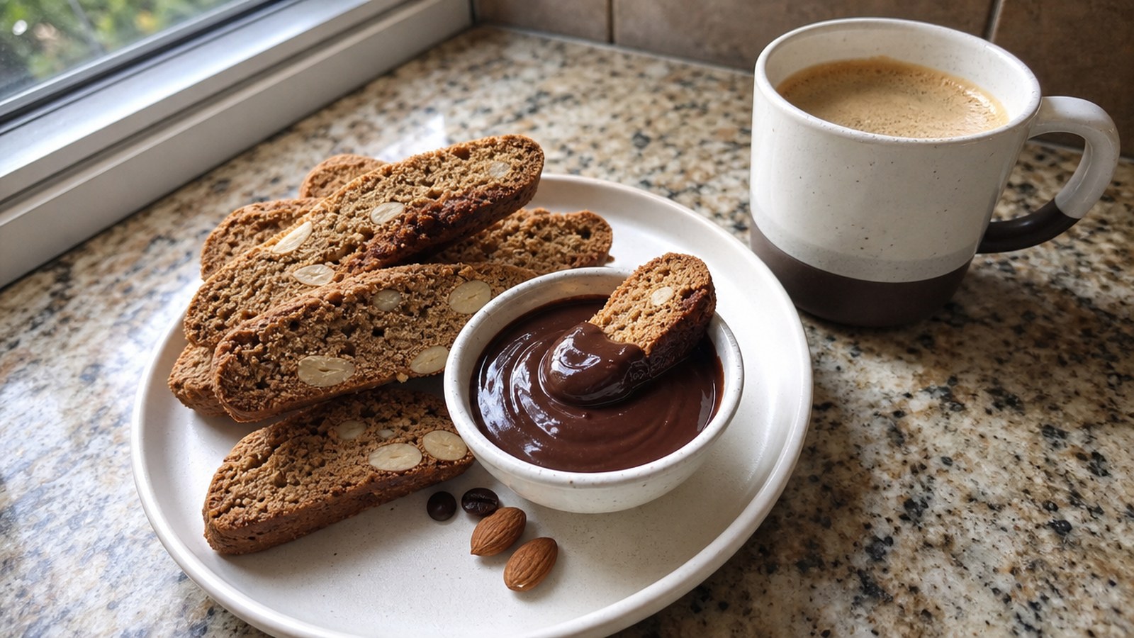 Coffee Desserts That Belong on the Thanksgiving Table 15 Espresso Almond Biscotti with Chocolate Dip