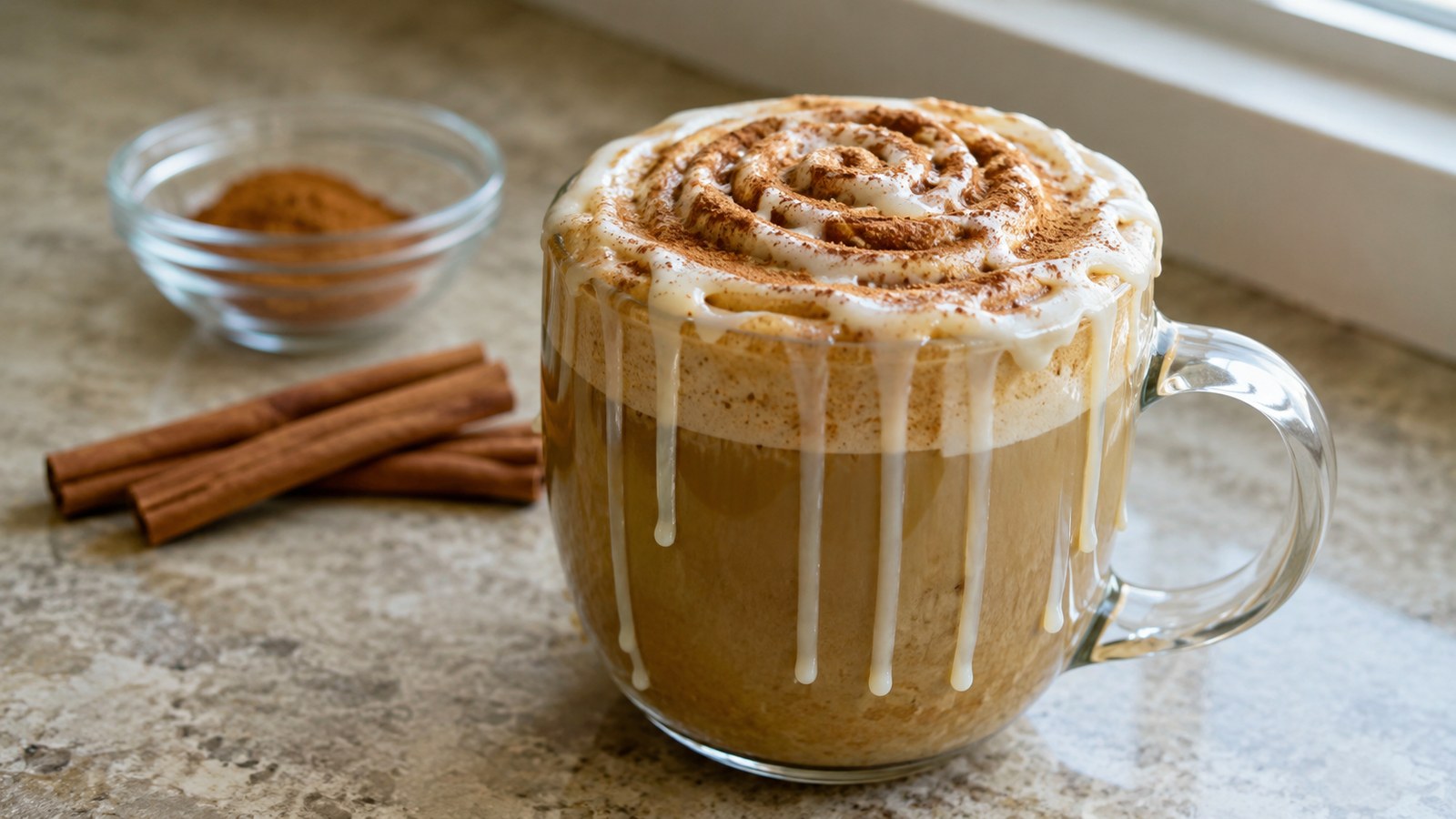 Fall-Inspired Coffee Recipes to Cozy Up With 16 Cinnamon Roll Cappuccino Drizzled with Icing