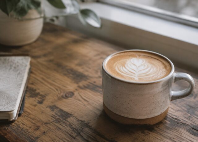Generic coffee drink on a simple table for a coffee shops article