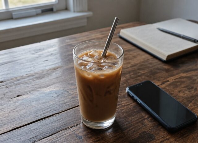 Generic coffee drink on a simple table for a coffee shops article