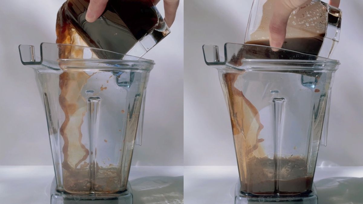 pouring coffee into the blender