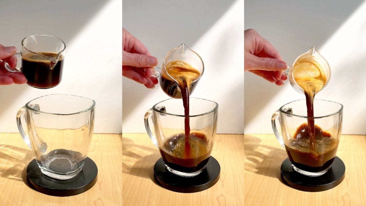 pouring two shots of espresso into a mug