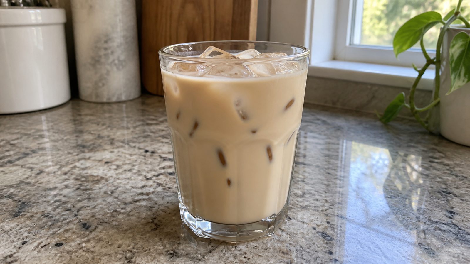 7 Homemade 7 Brew-Inspired Coffee Drinks 7 Smooth 7-Inspired Irish Cream White Chocolate Breve in a clear glass on a kitchen counter